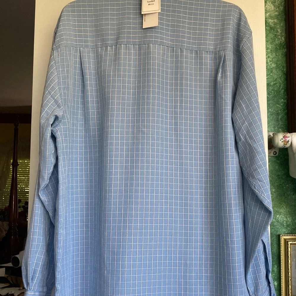 NWOT MICHAEL BRANDON Men’s sz. L lt. blue check shirt $19 - Picture 3 of 3